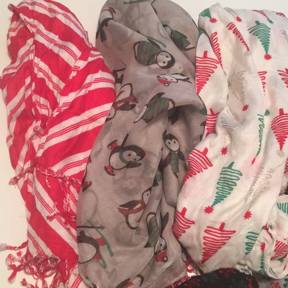 3 Christmas Scarves (1 w/tags) and Christmas socks - Picture 2 of 3